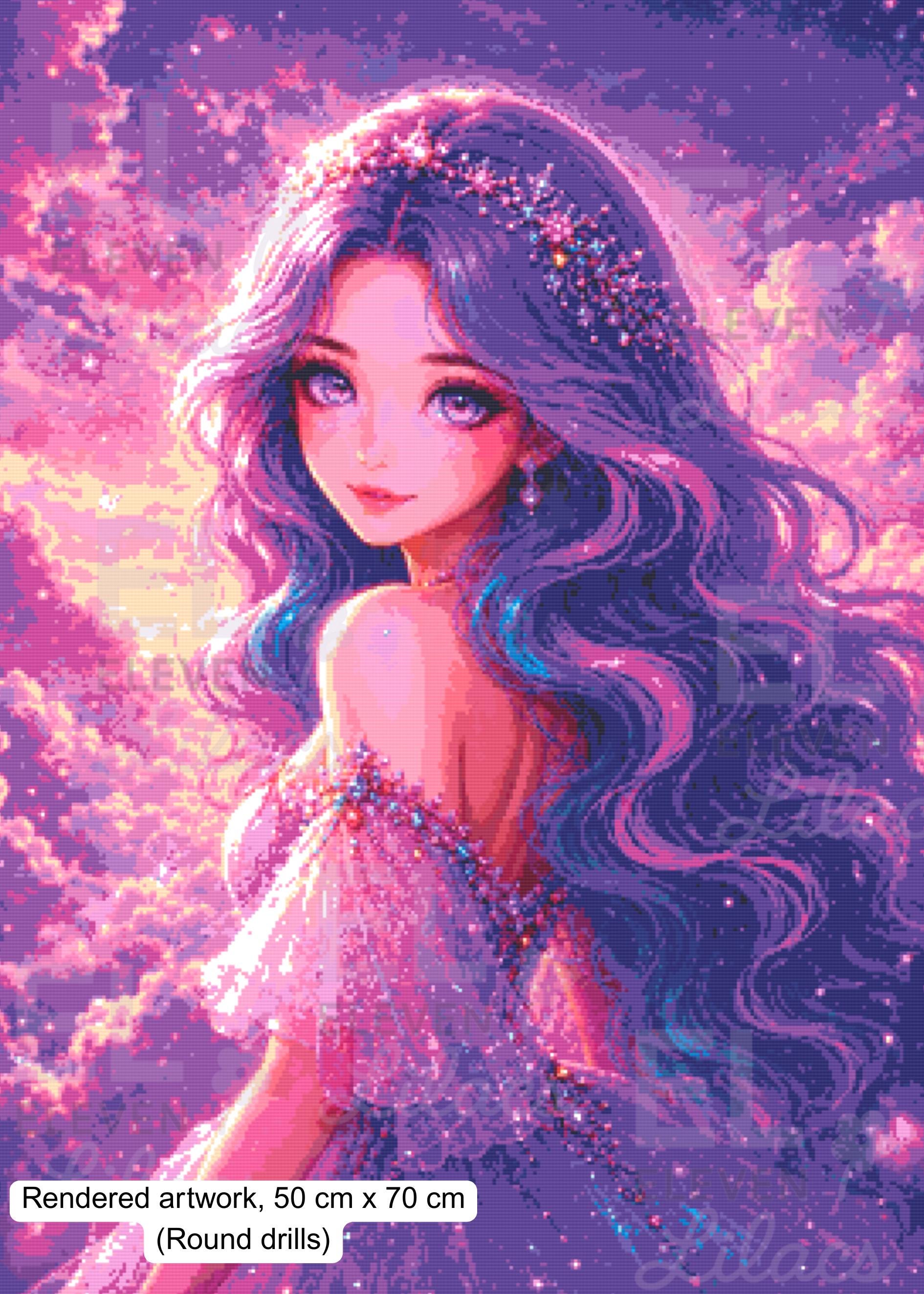 Celestine Violet Horizon Diamond Painting Kit, Fantasy Princess Portrait - Eleven Lilacs