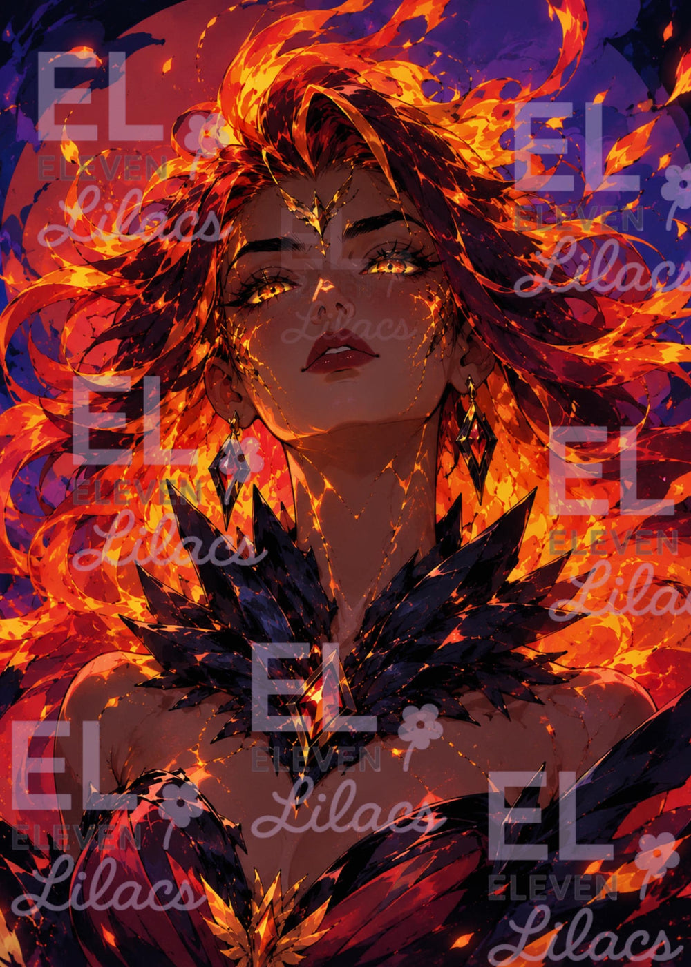 Infernal Fire Queen Diamond Painting Kit, Dark Fantasy Anime Art - Eleven Lilacs
