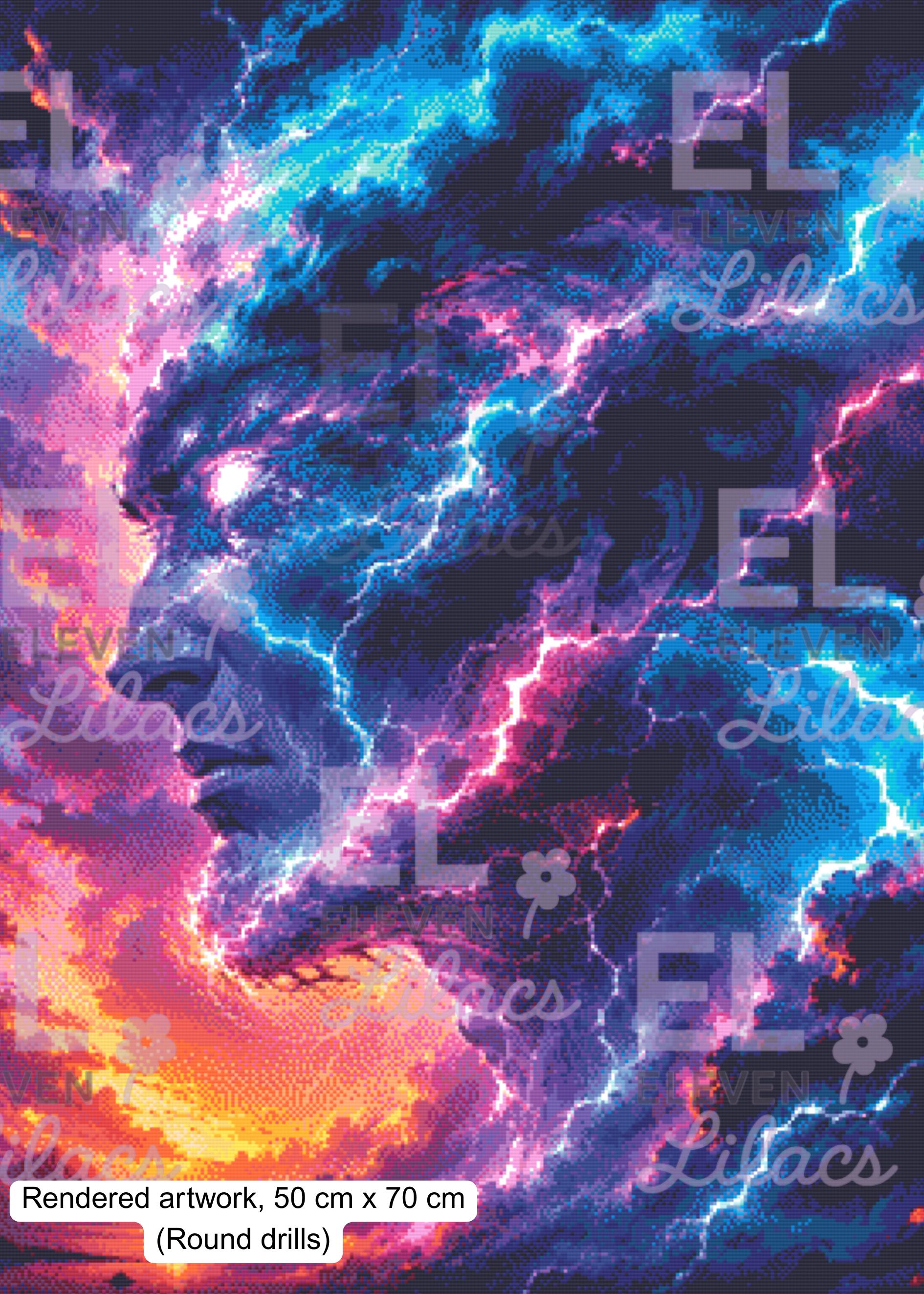 Cosmic Storm Titan Diamond Painting Kit, Fantasy Galaxy Lightning Art - Eleven Lilacs