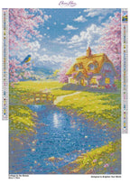 Cottage by the Stream Diamond Painting Kit, Spring Cottage Landscape Art - Eleven Lilacs