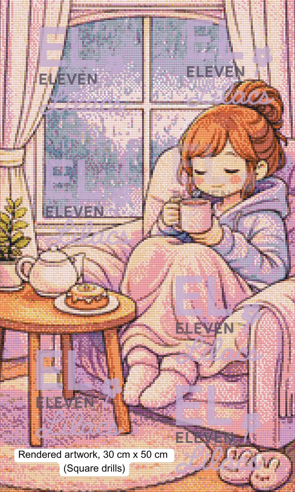 Cozy Rainy Day Coffee Corner Diamond Painting Kit, Window Diamond Art (30cm x 50cm) - Eleven Lilacs