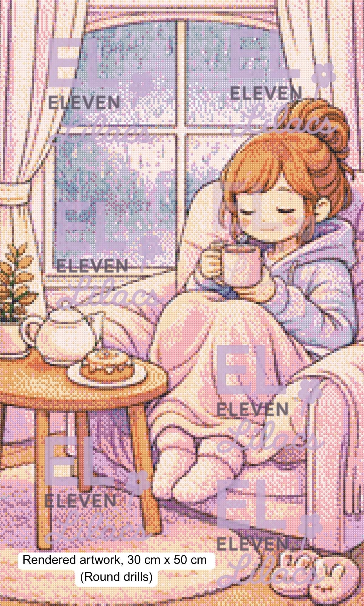 Cozy Rainy Day Coffee Corner Diamond Painting Kit, Window Diamond Art (30cm x 50cm) - Eleven Lilacs