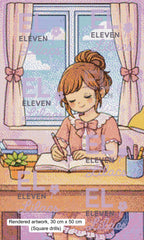 Cozy Writing Girl Diamond Painting Kit, Pastel Art, Relaxing Study Time (30cm x 50cm) - Eleven Lilacs