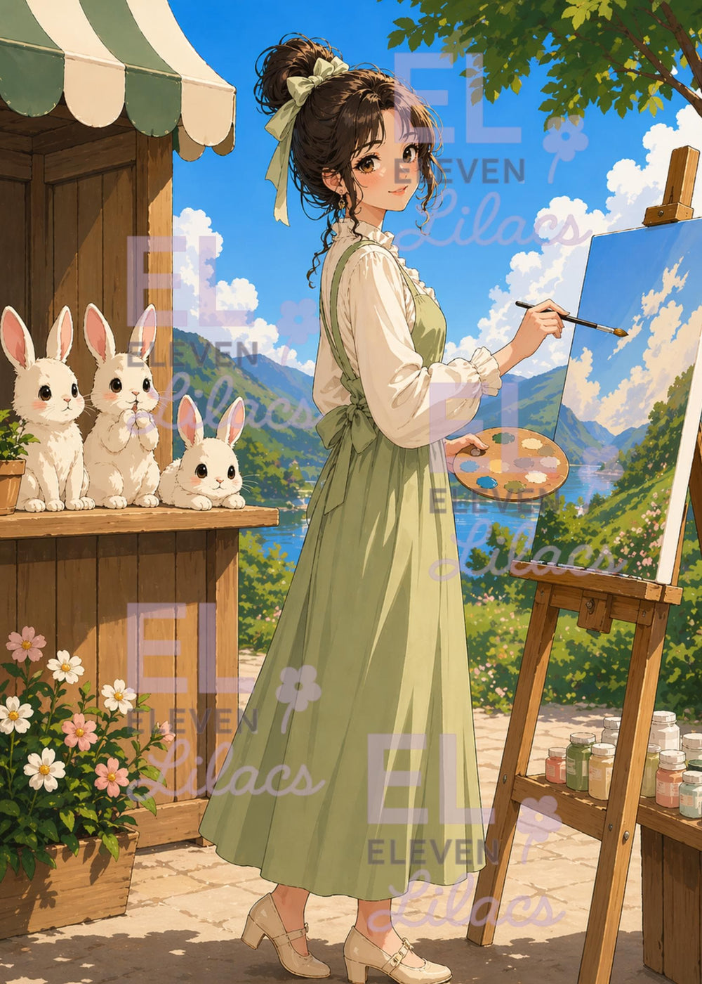 Elara Meadow Painter Diamond Painting Kit, Cottagecore, Bunnies, Nature Diamond Art - Eleven Lilacs