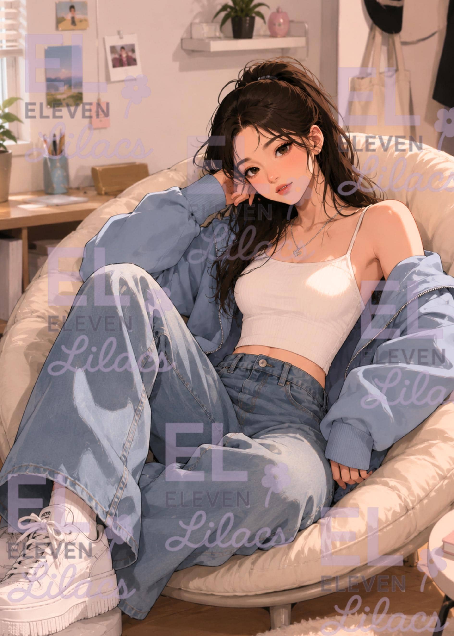 Denim Daydreams Diamond Painting Kit, Cozy Girl Art - Eleven Lilacs