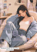 Denim Daydreams Diamond Painting Kit, Cozy Girl Art - Eleven Lilacs