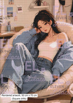 Denim Daydreams Diamond Painting Kit, Cozy Girl Art - Eleven Lilacs