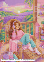 Diamond Painting Kit, Lavender Daydreams, Cozy Porch Sunset Diamond Art - Eleven Lilacs