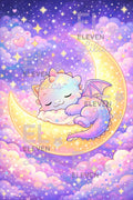 Dreamy Moon Dragon Diamond Painting Kit, Sleeping Baby Dragon, Kawaii Fantasy Art - Eleven Lilacs