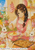Elara Baking Day Diamond Painting Kit, Girl, Bunnies, Cozy Kitchen Diamond Art - Eleven Lilacs