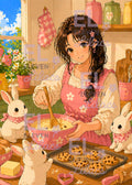 Elara Baking Day Diamond Painting Kit, Girl, Bunnies, Cozy Kitchen Diamond Art - Eleven Lilacs