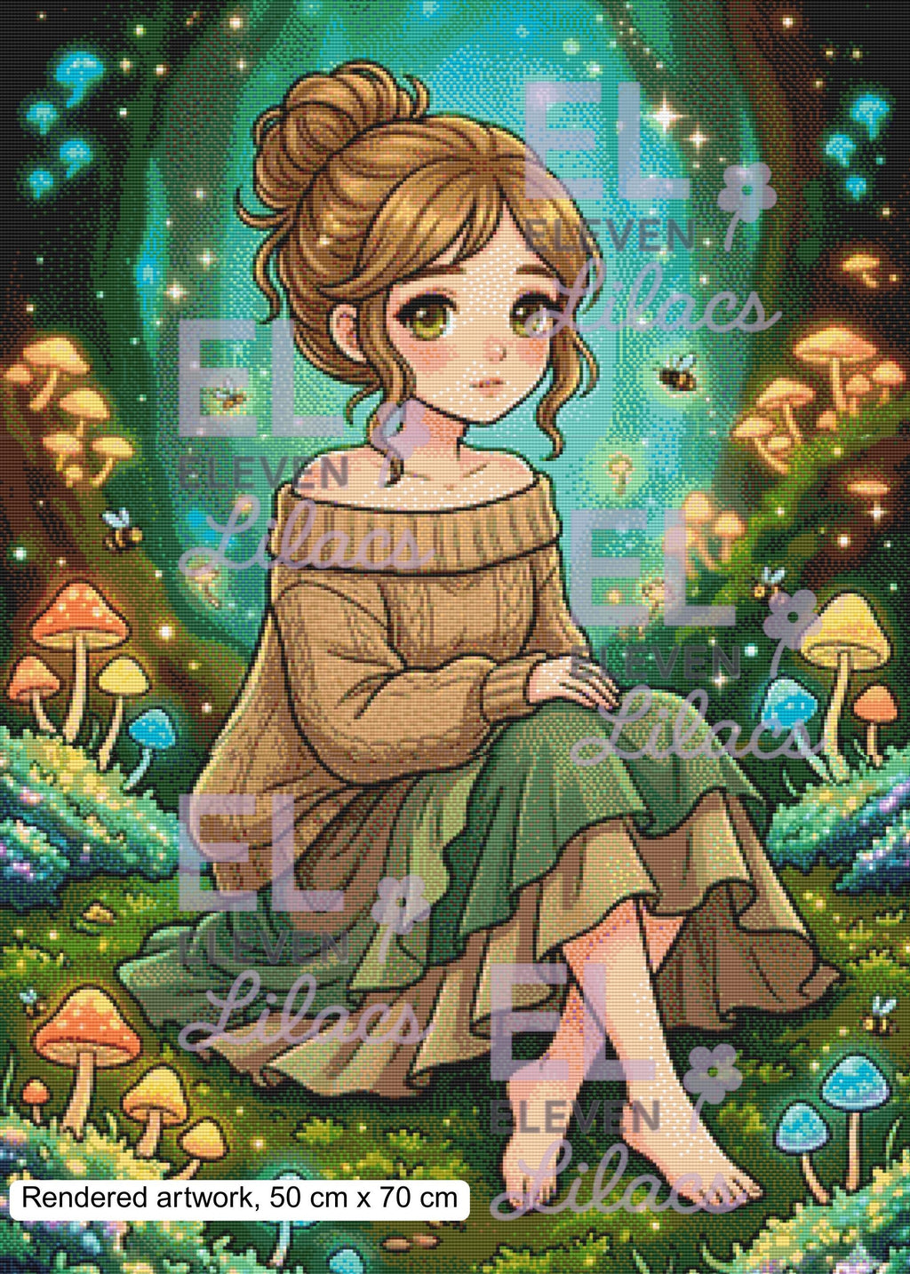 Elowen Forest Girl Diamond Painting Kit, Cottagecore Mushroom Diamond Art - Eleven Lilacs