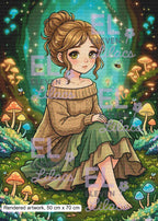 Elowen Forest Girl Diamond Painting Kit, Cottagecore Mushroom Diamond Art - Eleven Lilacs