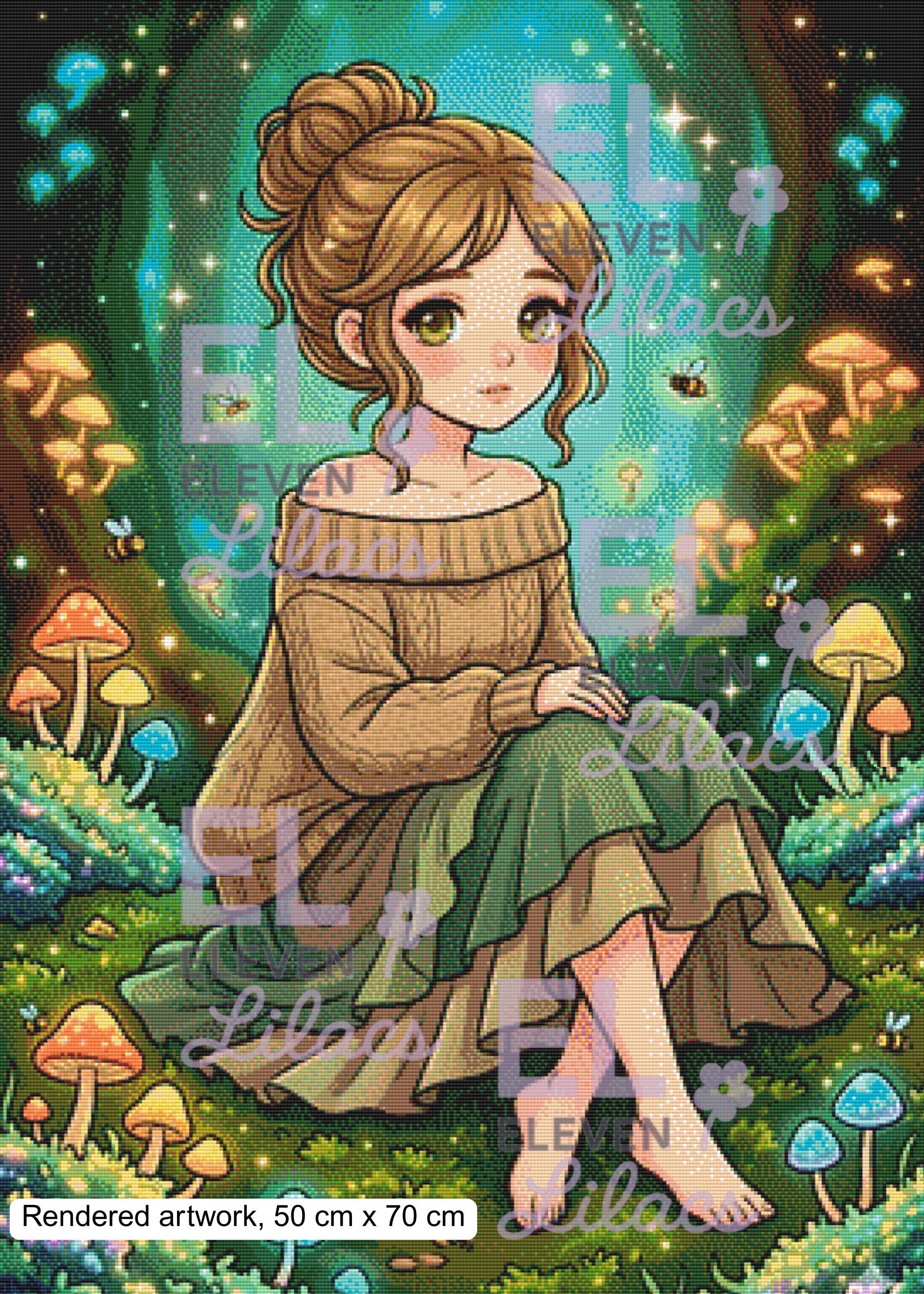 Elowen Forest Girl Diamond Painting Kit, Cottagecore Mushroom Diamond Art - Eleven Lilacs
