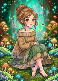 Elowen Forest Girl Diamond Painting Kit, Cottagecore Mushroom Diamond Art - Eleven Lilacs