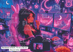 Gamer Girl Diamond Painting Kit, Neon Anime Gaming Room Art - Eleven Lilacs