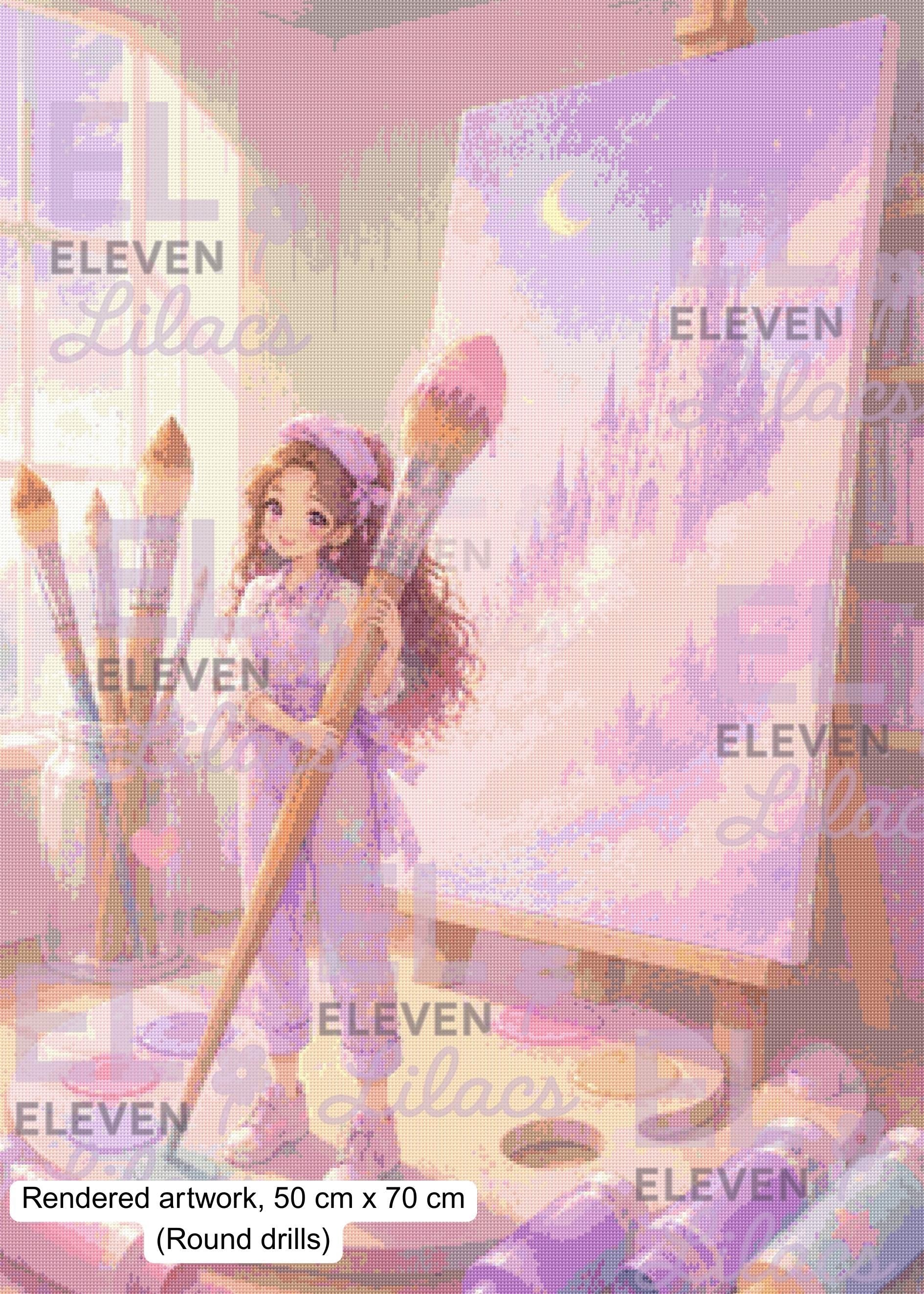 Her Tiny World of Art Diamond Painting Kit, Miniature Storybook Fantasy Art - Eleven Lilacs