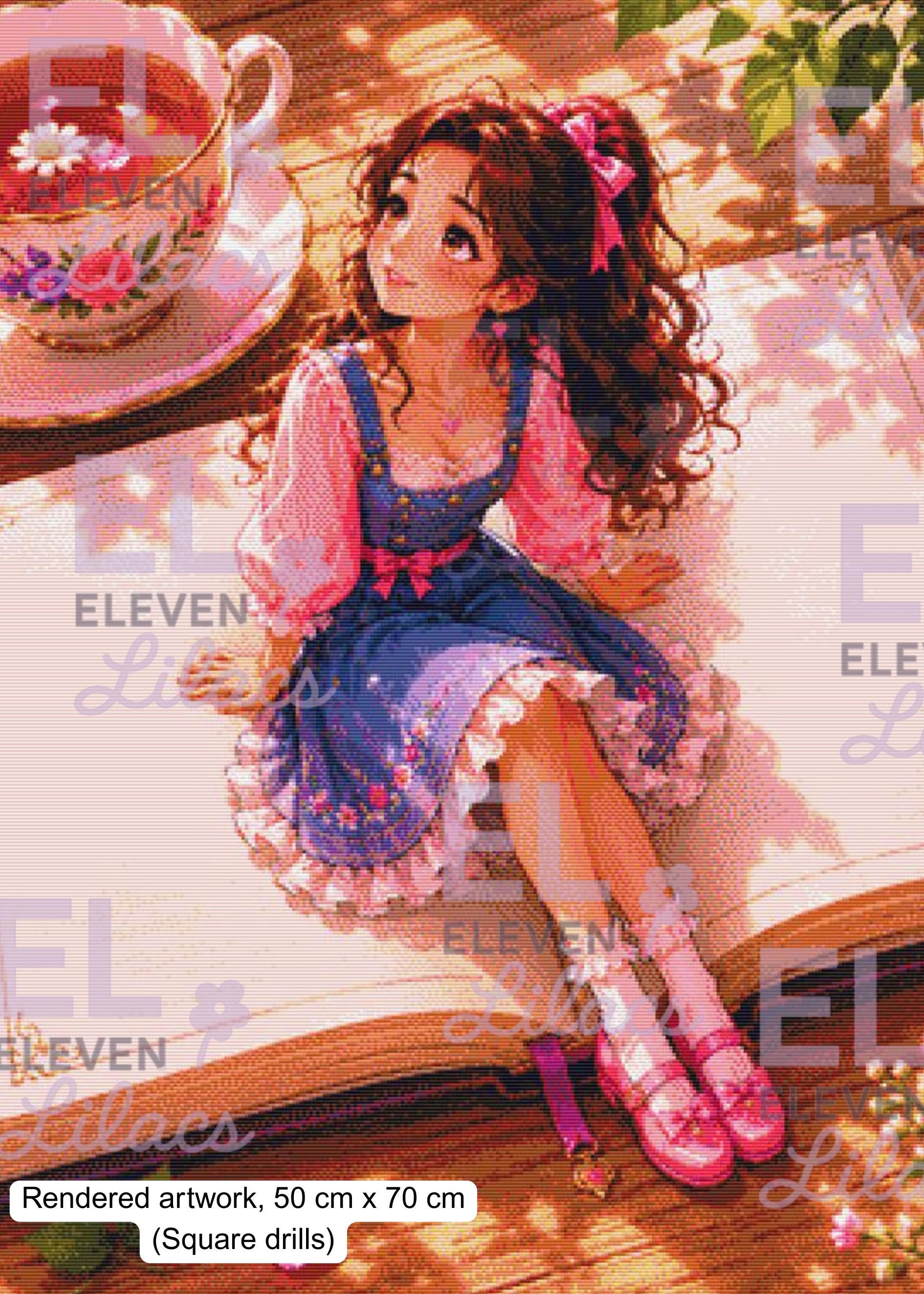 Her Tiny World of Books Diamond Painting Kit, Miniature Storybook Fantasy Diamond Art - Eleven Lilacs