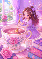 Her Tiny World of Tea Diamond Painting Kit, Miniature Storybook Fantasy Diamond Art - Eleven Lilacs