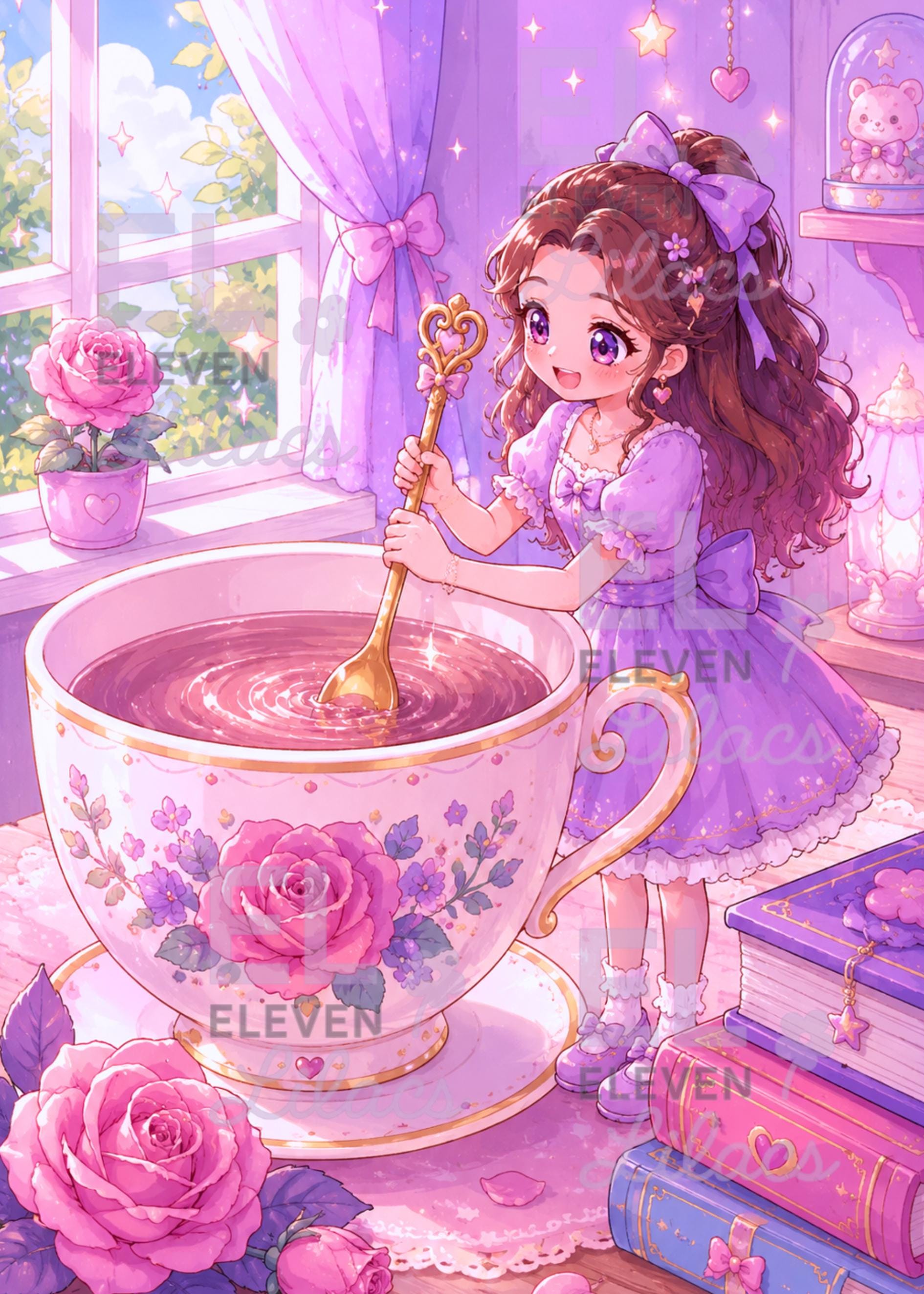 Her Tiny World of Tea Diamond Painting Kit, Miniature Storybook Fantasy Diamond Art - Eleven Lilacs