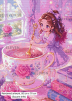 Her Tiny World of Tea Diamond Painting Kit, Miniature Storybook Fantasy Diamond Art - Eleven Lilacs