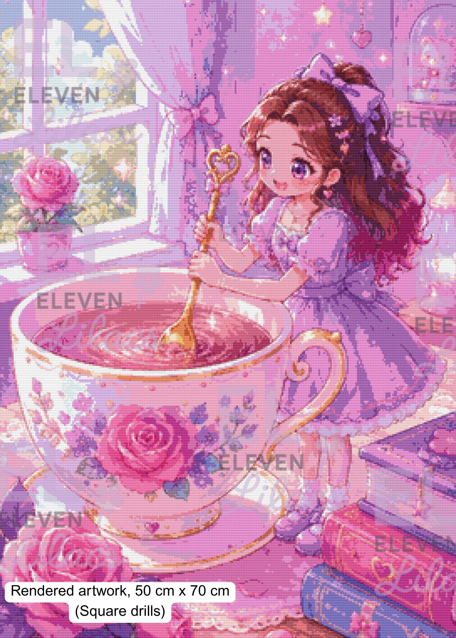 Her Tiny World of Tea Diamond Painting Kit, Miniature Storybook Fantasy Diamond Art - Eleven Lilacs