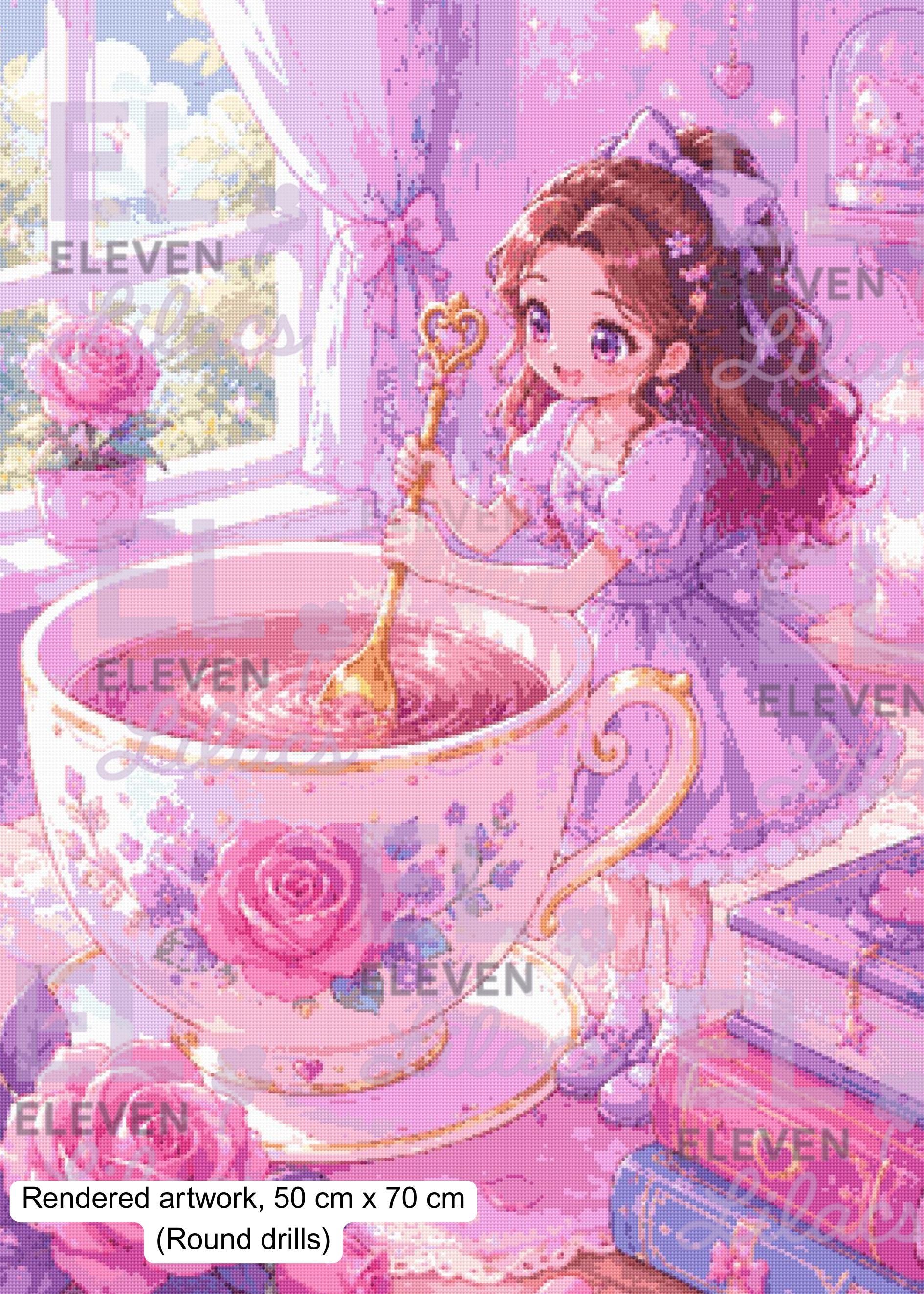 Her Tiny World of Tea Diamond Painting Kit, Miniature Storybook Fantasy Diamond Art - Eleven Lilacs