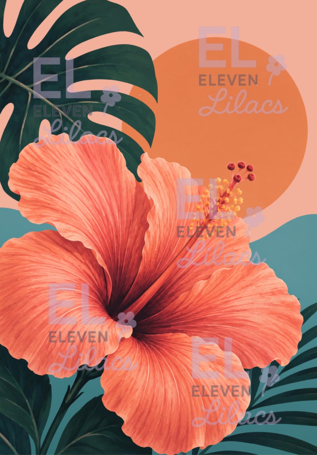Hibiscus Tropical Sunset Diamond Painting Kit - Eleven Lilacs