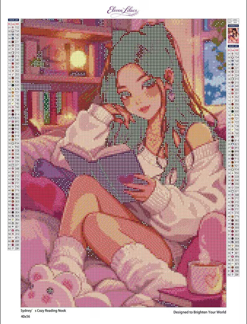 Cozy Reading Nook Diamond Painting Kit, Book Lover Art