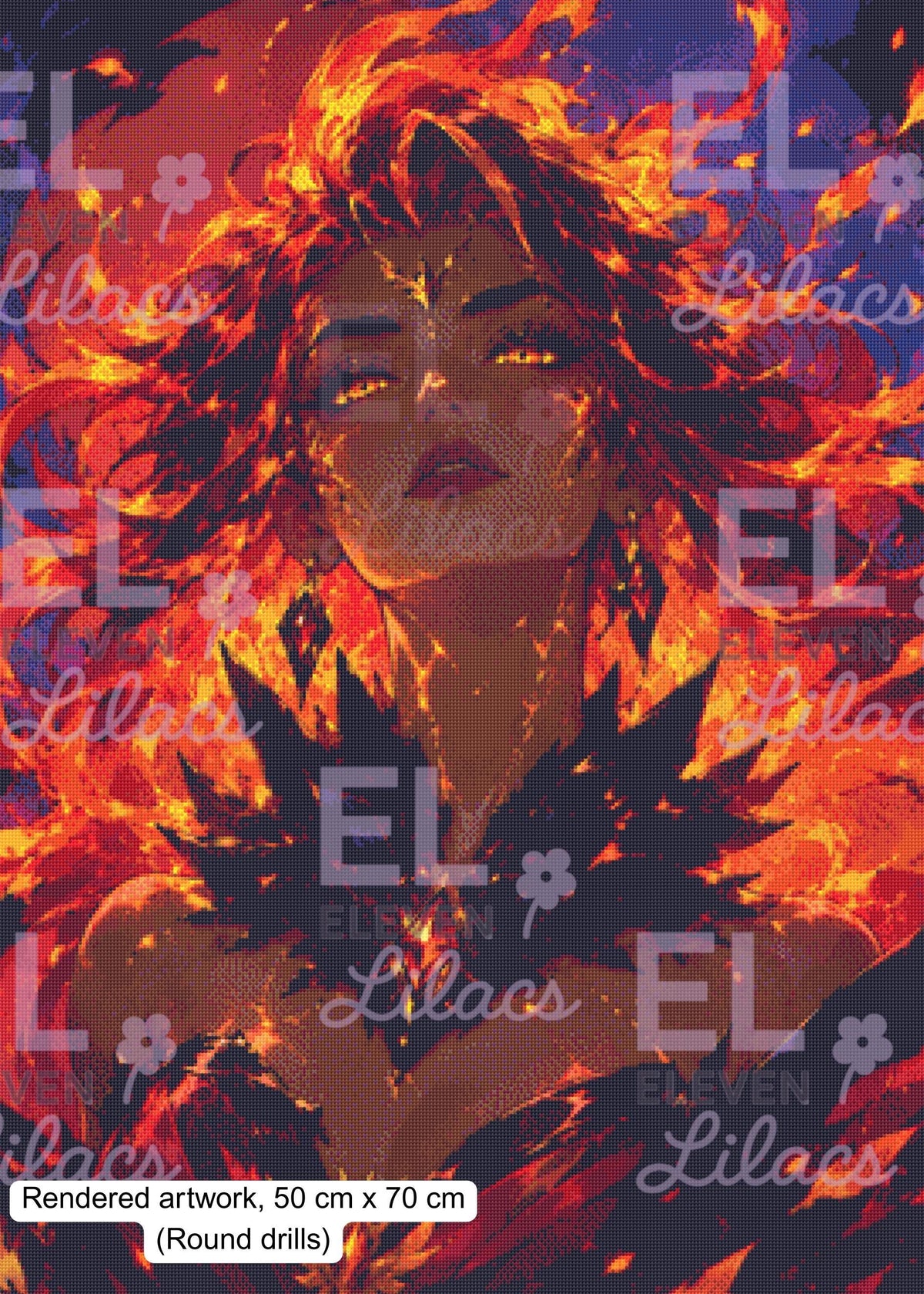 Infernal Fire Queen Diamond Painting Kit, Dark Fantasy Anime Art - Eleven Lilacs