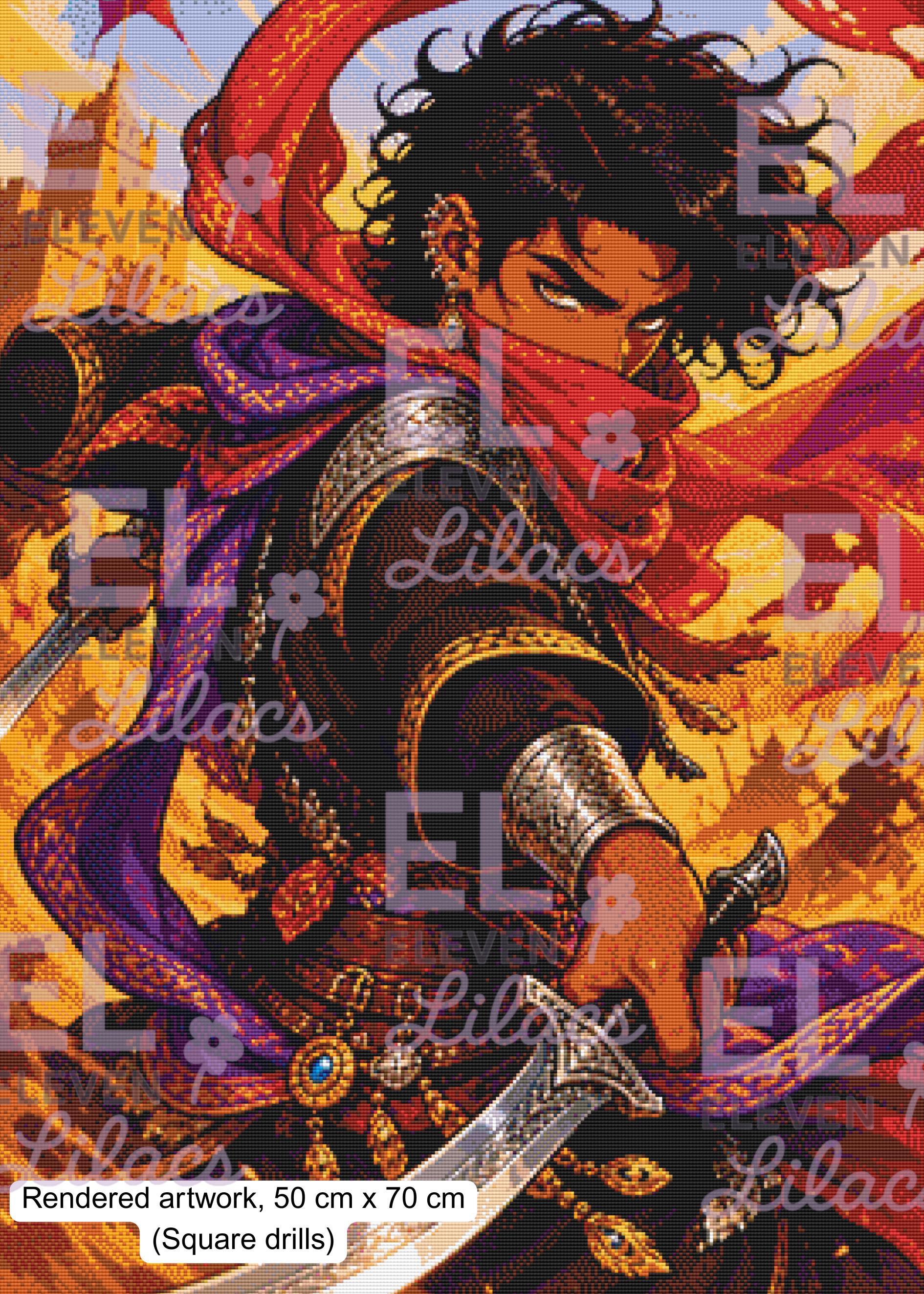 Kaelor Crimson Blade Diamond Painting Kit, Fantasy Warrior Art, Sword Guardian - Eleven Lilacs