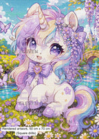 Kawaii Unicorn Diamond Painting Kit, Pastel Rainbow Fantasy Animal Art - Eleven Lilacs