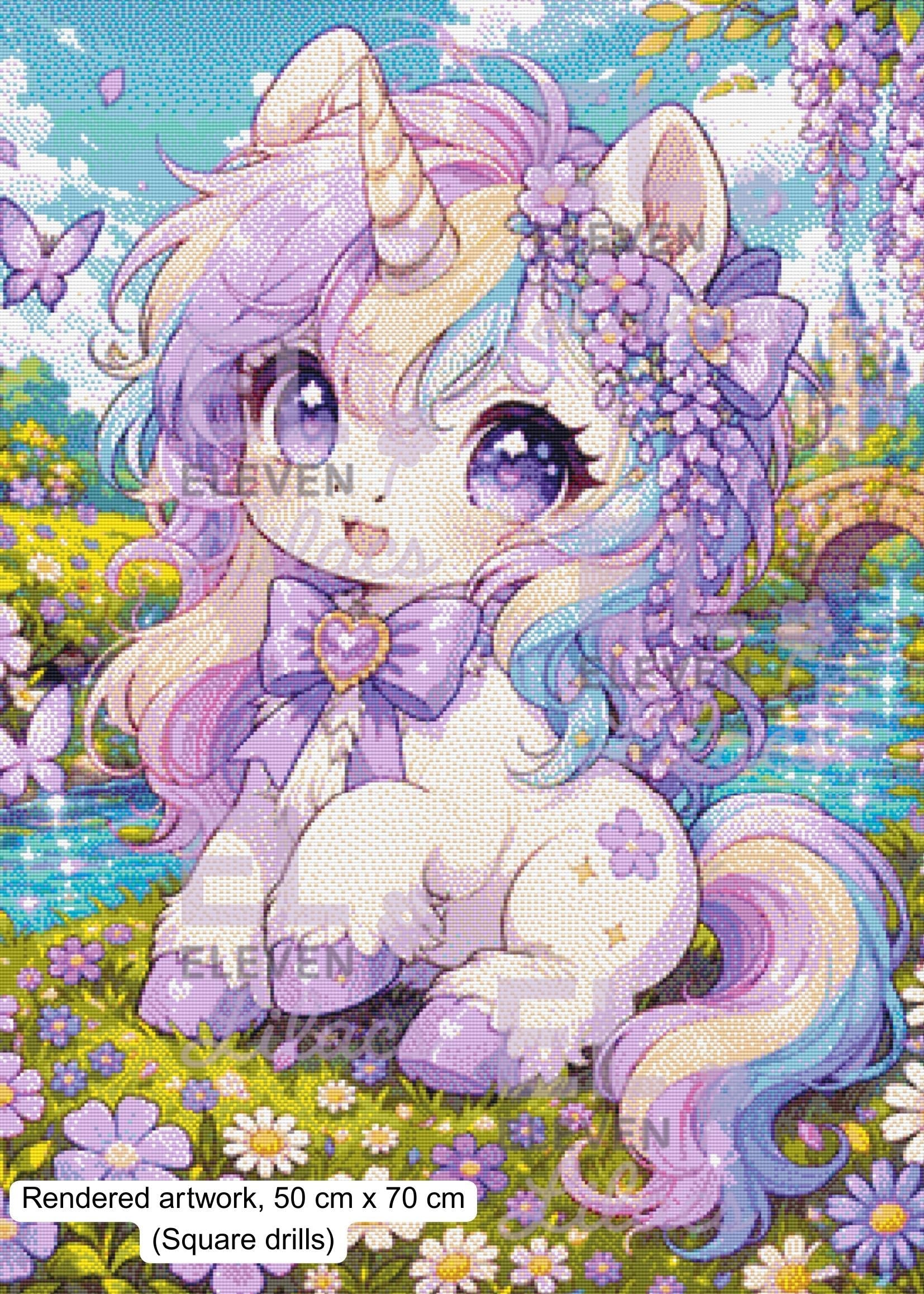Kawaii Unicorn Diamond Painting Kit, Pastel Rainbow Fantasy Animal Art - Eleven Lilacs