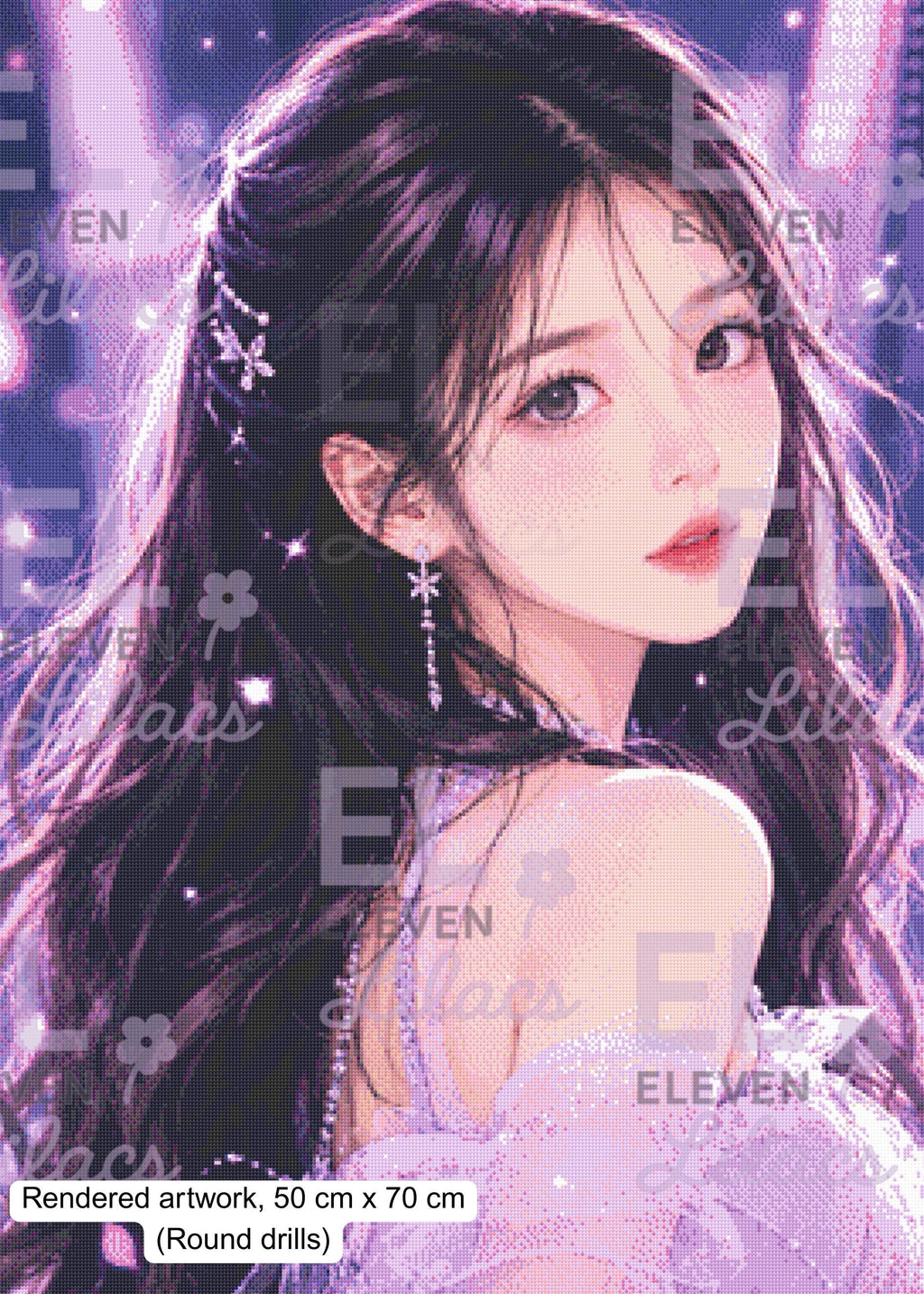 Lavender Glow Diamond Painting Art Kit, Anime Fantasy Art - Eleven Lilacs