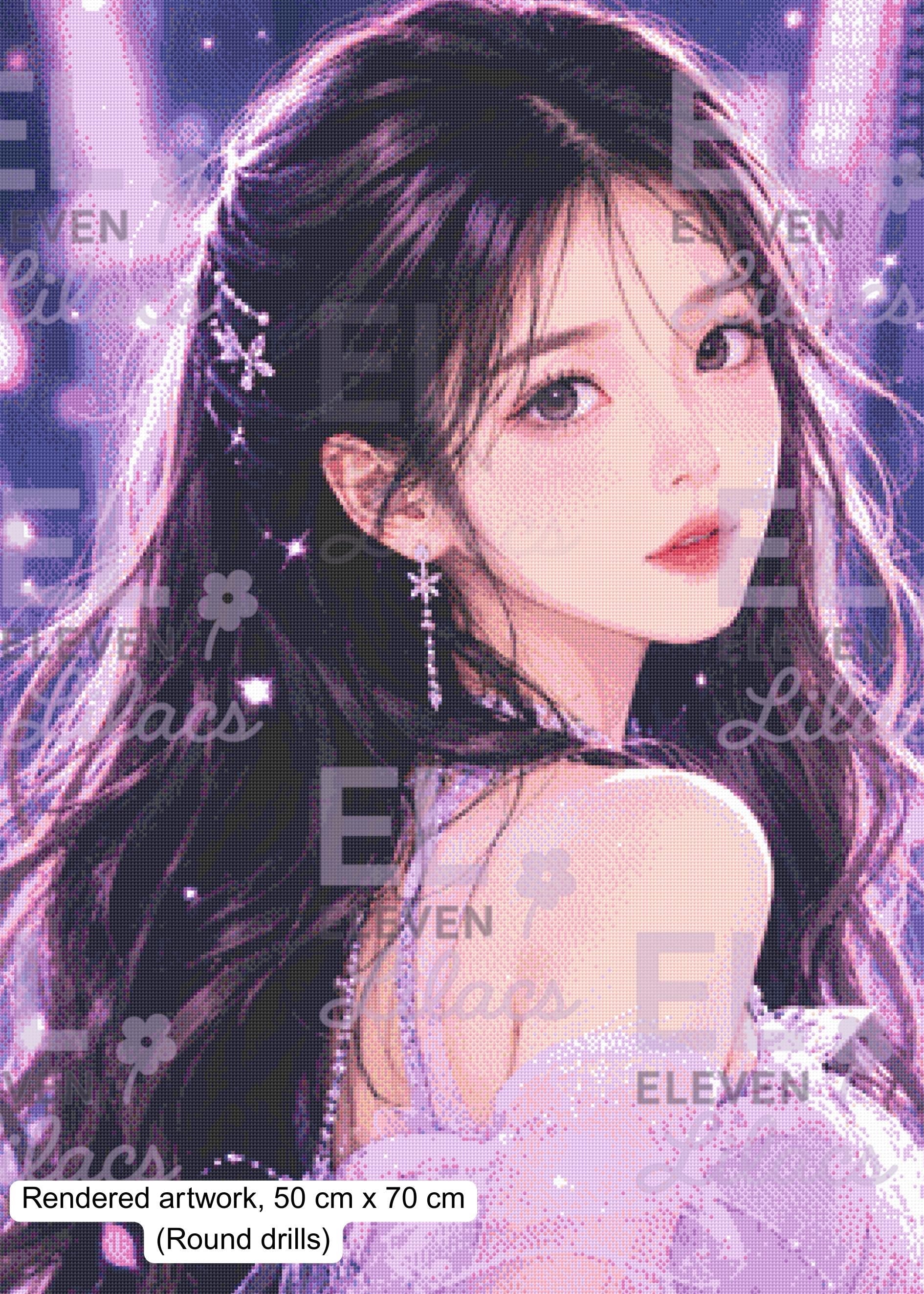 Lavender Glow Diamond Painting Art Kit, Anime Fantasy Art - Eleven Lilacs