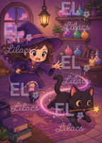Little Mischief and Witch Diamond Painting, Magical Potion Room Art - Eleven Lilacs