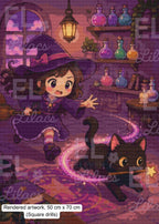 Little Mischief and Witch Diamond Painting, Magical Potion Room Art - Eleven Lilacs