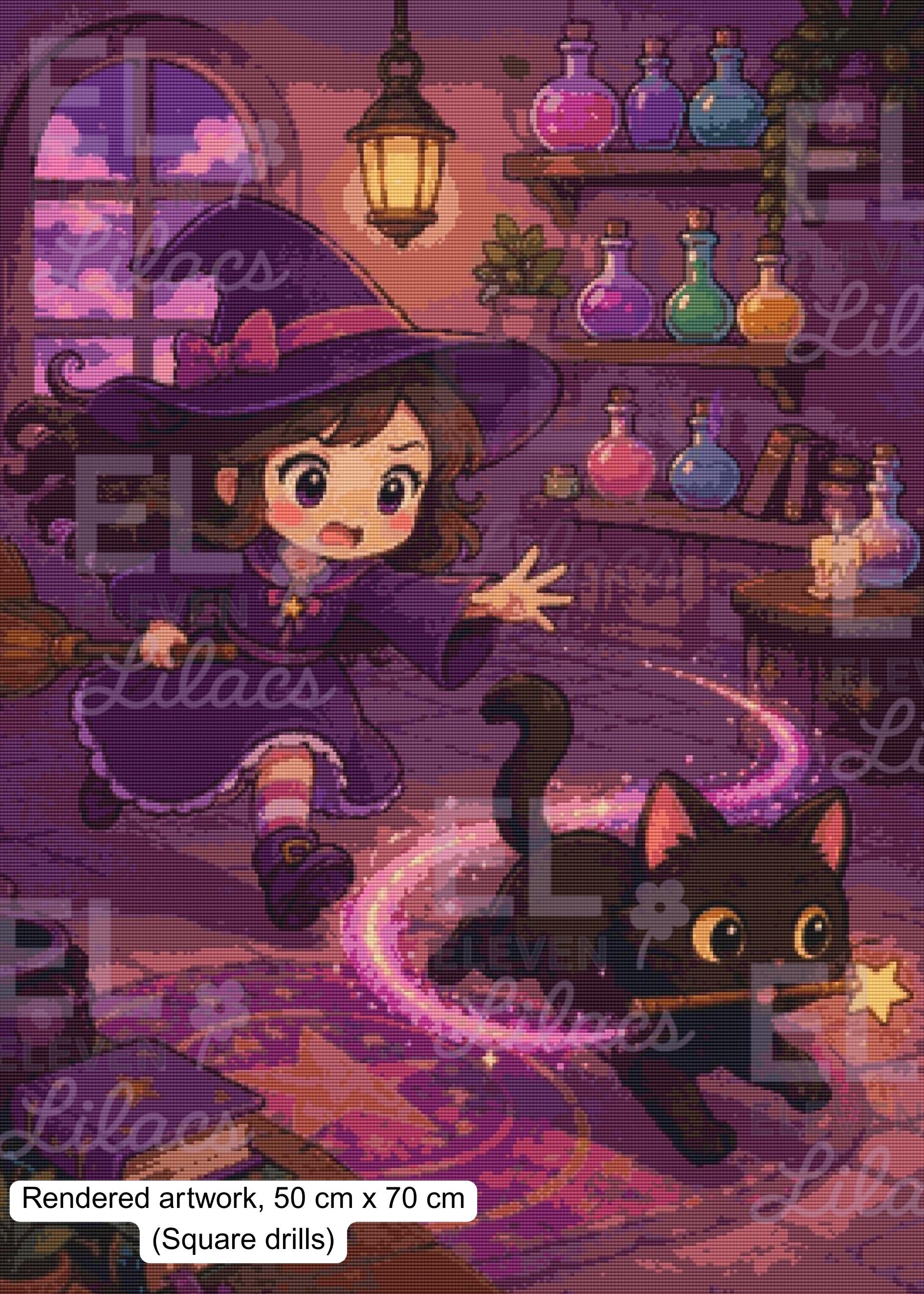 Little Mischief and Witch Diamond Painting, Magical Potion Room Art - Eleven Lilacs