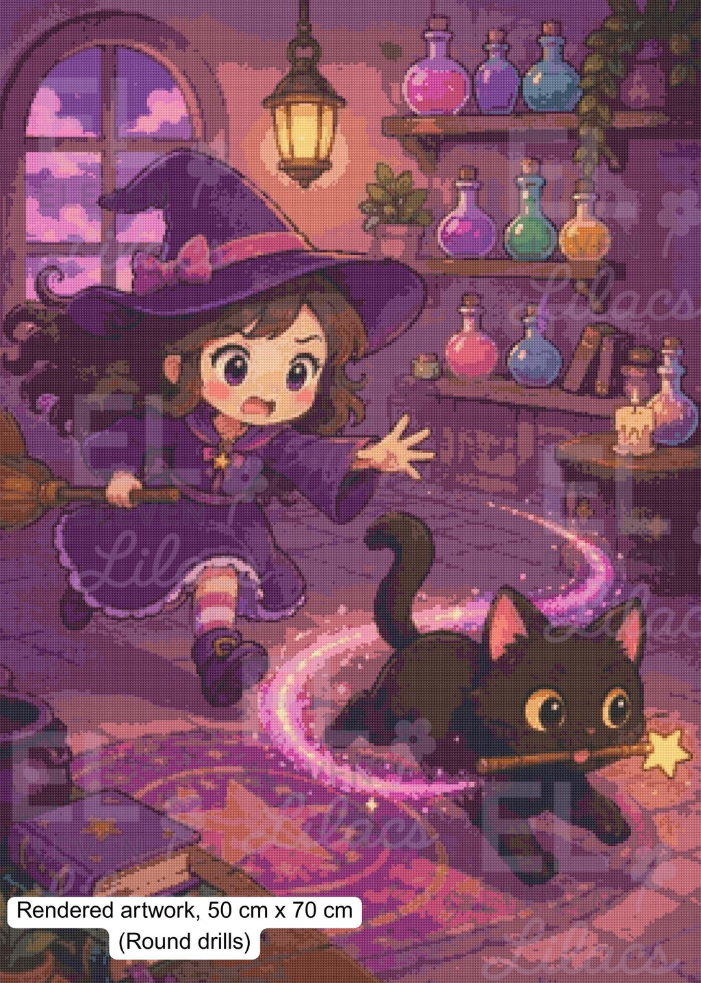 Little Mischief and Witch Diamond Painting, Magical Potion Room Art - Eleven Lilacs