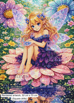 Lunaria Garden Fairy Diamond Painting Kit, Magical Flower Art, Enchanted Fantasy Art - Eleven Lilacs