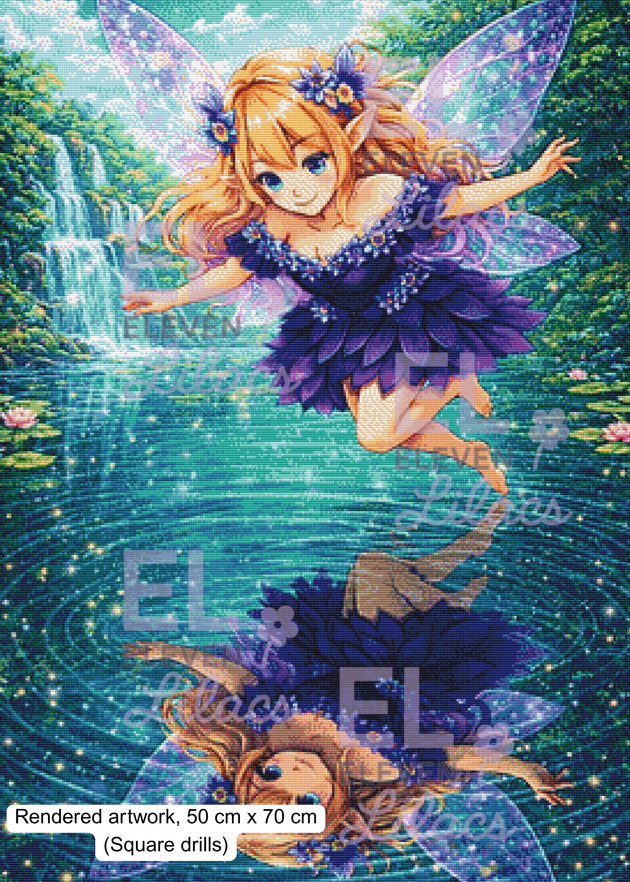 Lunaria Waterfall Fairy Diamond Painting Kit, Enchanted Forest Reflection Art - Eleven Lilacs