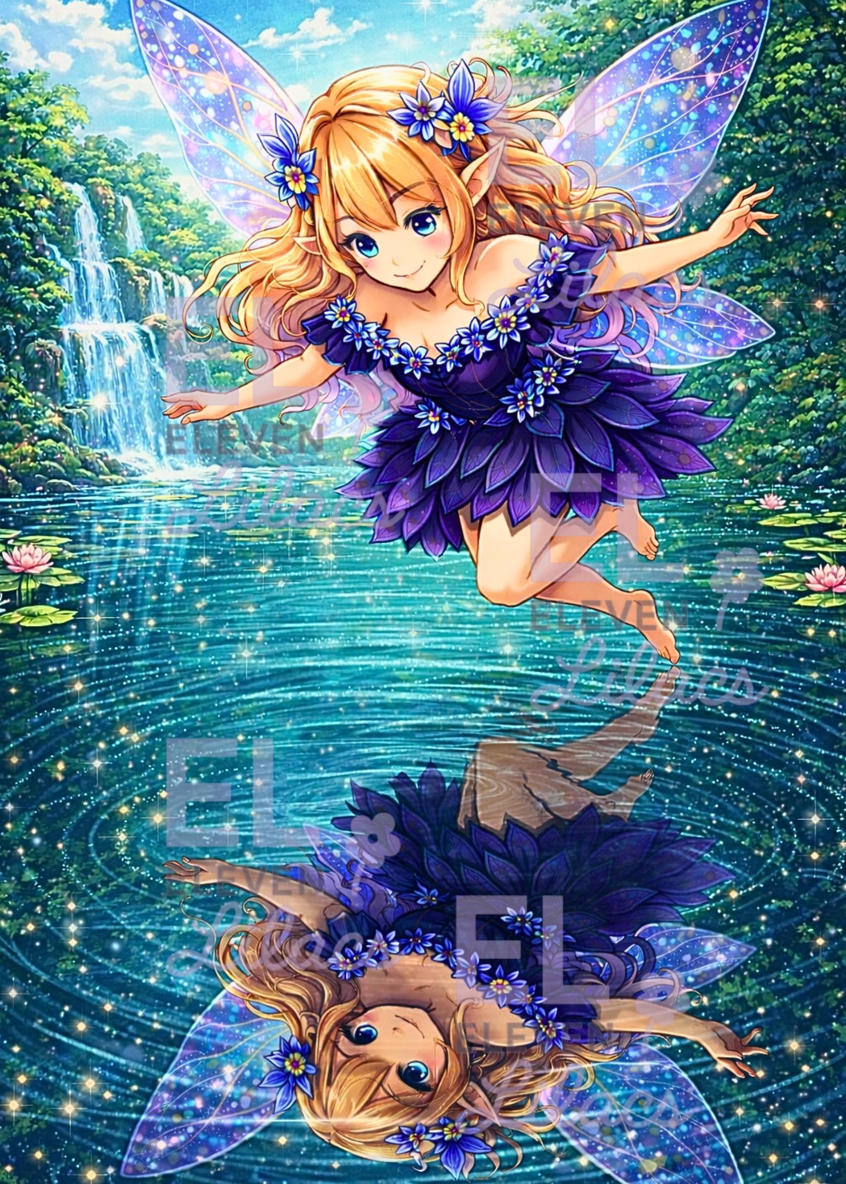 Lunaria Waterfall Fairy Diamond Painting Kit, Enchanted Forest Reflection Art - Eleven Lilacs