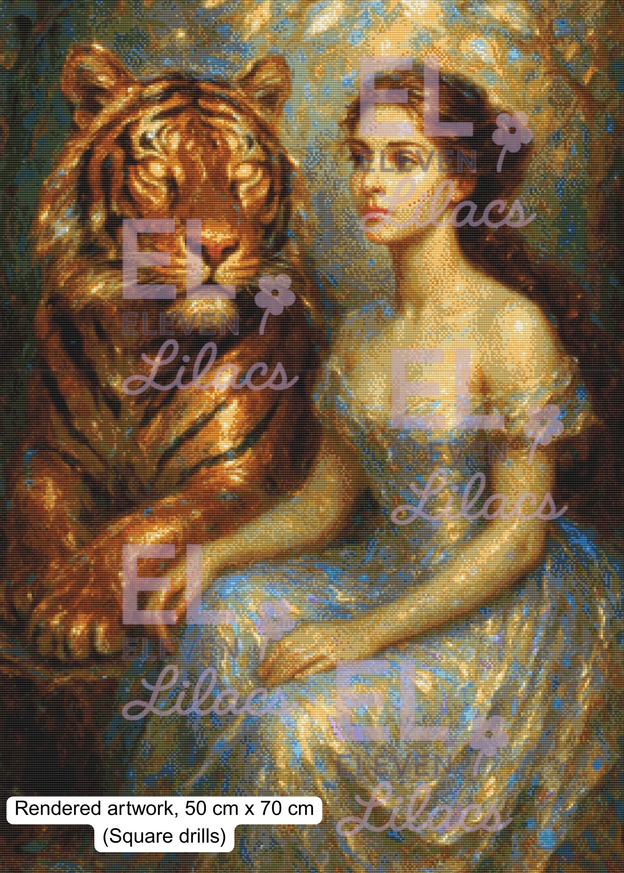 Maiden’s Guardian Diamond Painting Kit, Fantasy Tiger Art - Eleven Lilacs