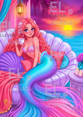 Mermaid Diamond Painting Kit, Pink Ocean Sunset Art - Eleven Lilacs