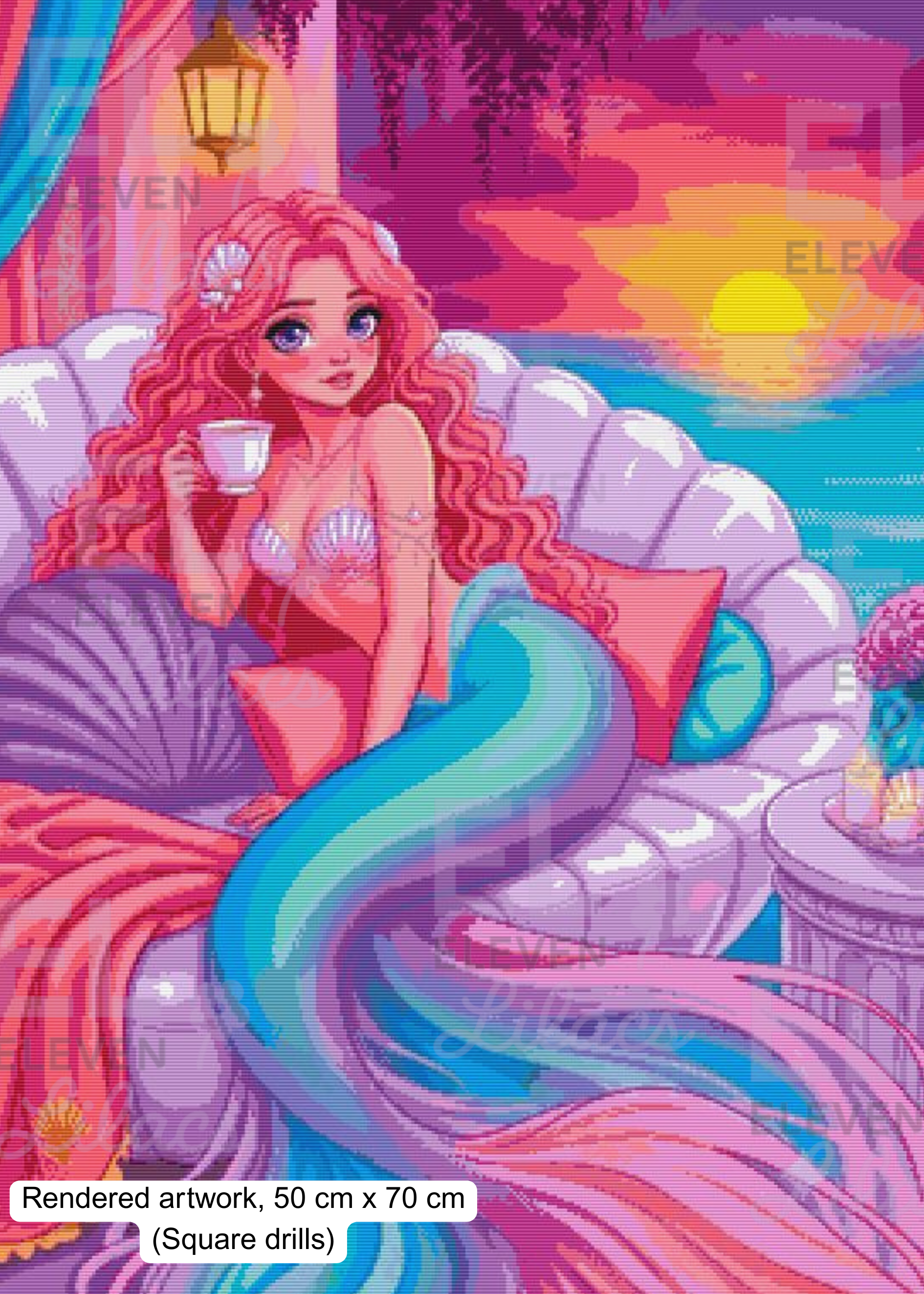 Mermaid Diamond Painting Kit, Pink Ocean Sunset Art - Eleven Lilacs