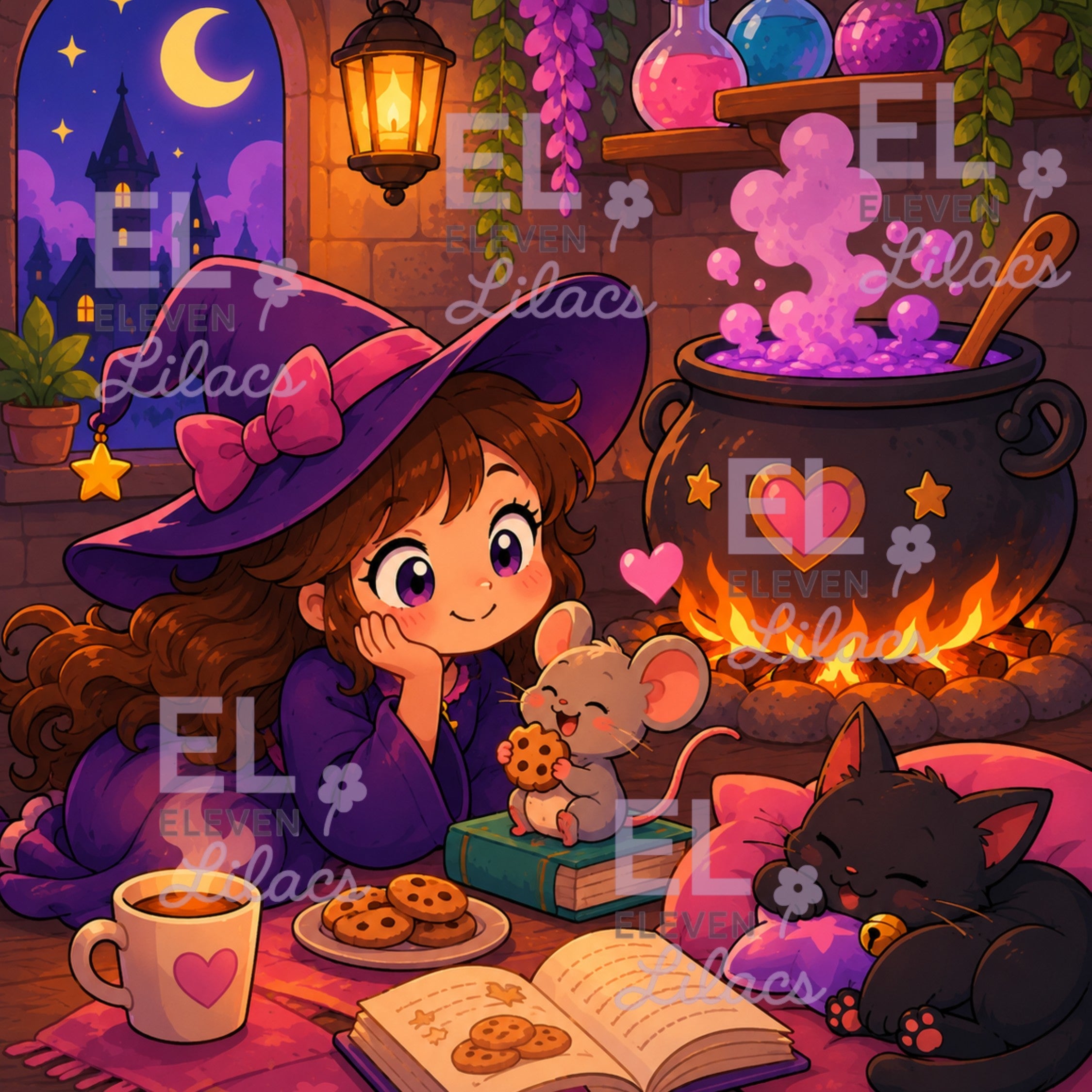 Midnight Magic & Snacks Diamond Painting, Fantasy Diamond Art - Eleven Lilacs
