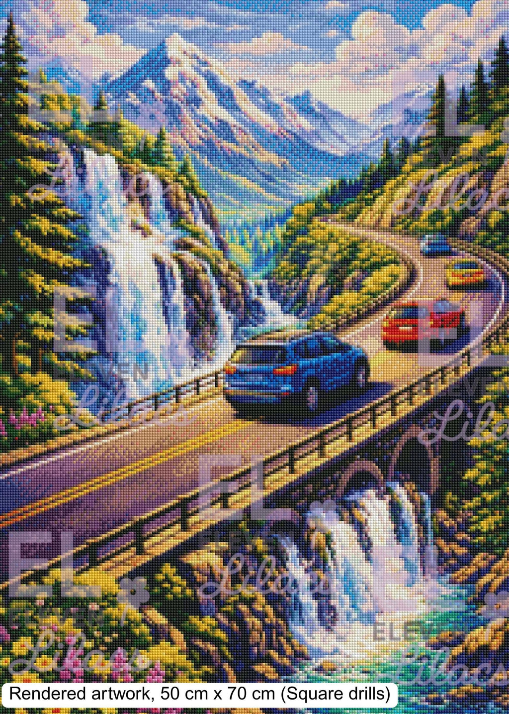 Mountain Waterfall Scenic Drive Diamond Painting Kit - Eleven Lilacs
