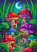Mushroom Village Diamond Painting Kit, Fantasy Cottagecore Forest Art - Eleven Lilacs