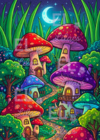 Mushroom Village Diamond Painting Kit, Fantasy Cottagecore Forest Art - Eleven Lilacs