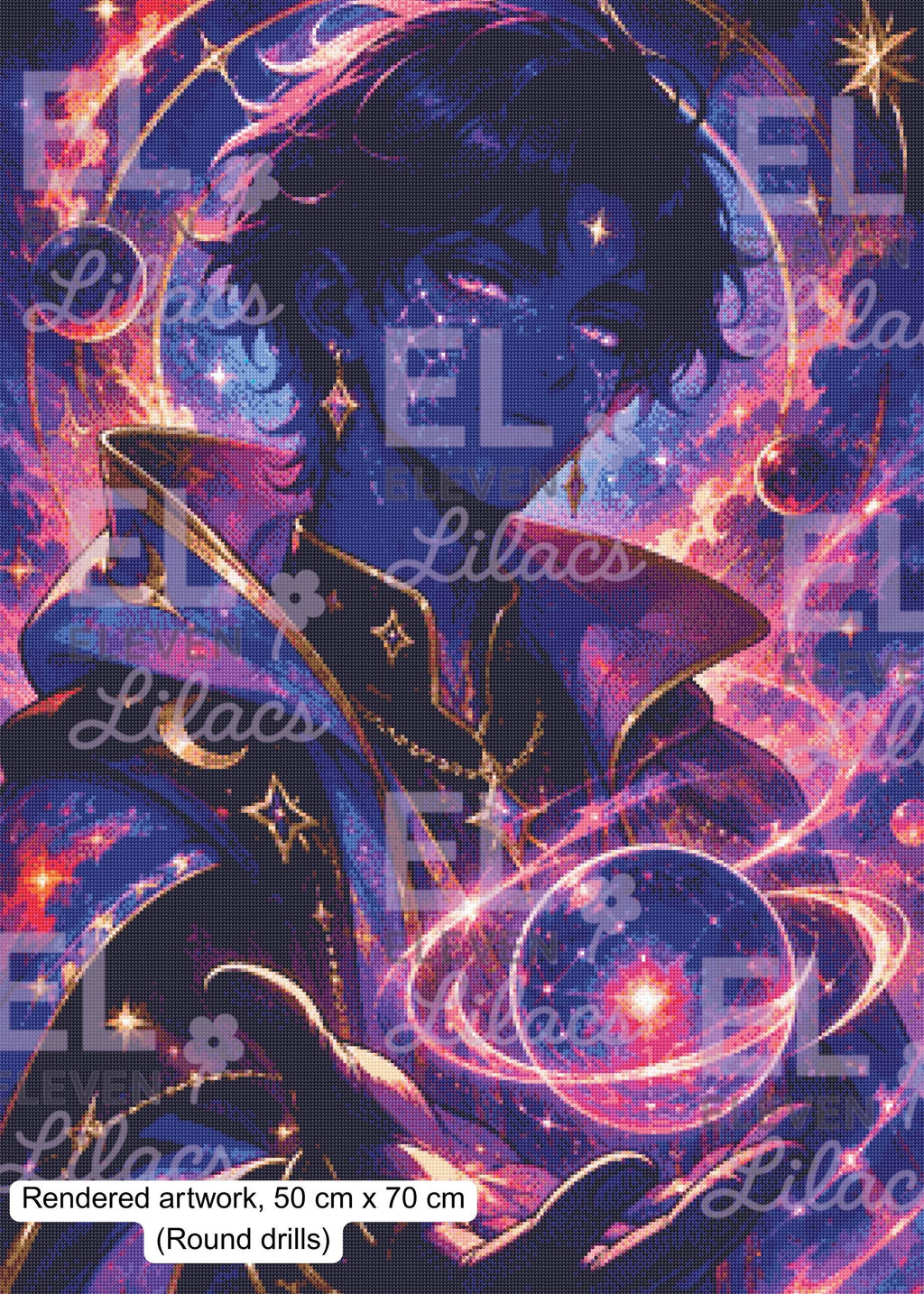 Orion Starcaller Diamond Painting Kit, Cosmic Fantasy Anime Art, Celestial Mage - Eleven Lilacs